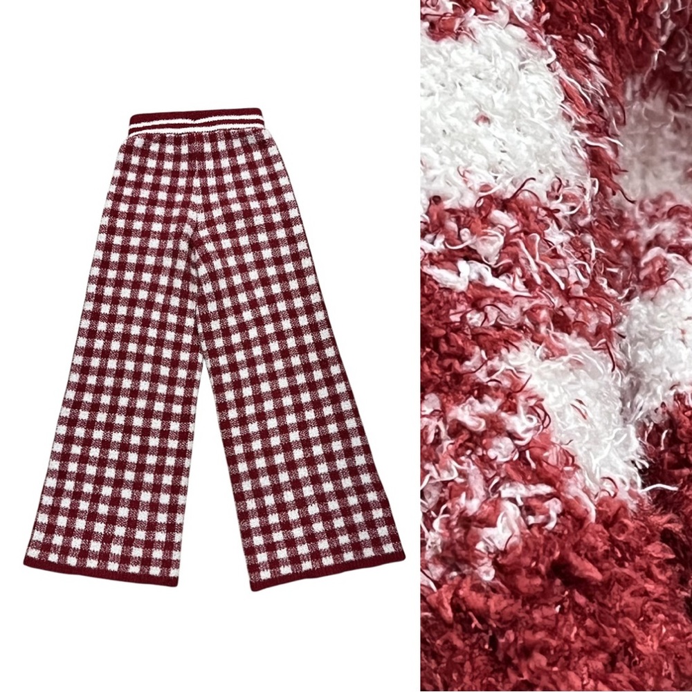 Happily Grey Red White Pants Wide Leg Furry Fuzzy Comfy Textured Sweater Pants